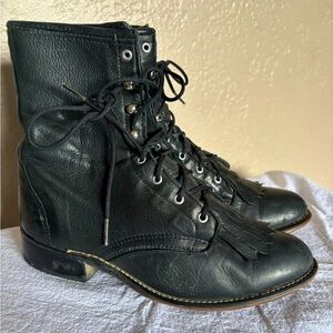 VTG Laredo Black Leather Kilte Roper Lace up Western Boots Women's sz. 7